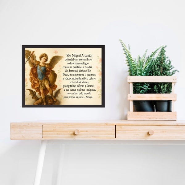 Quadro Horizontal São Miguel Arcanjo - Oração 33x24cm - Com V