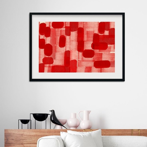 Quadro Horizontal Tons De Vermelho - 60x48cm Moldura:madeira