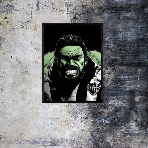Quadro Hulk Camisa Atlético 24x18cm Moldura:madeira Branca