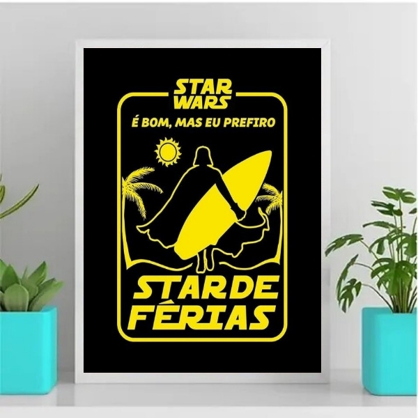 Quadro Humor Star De Férias 24x18cm - Com Vidro Moldura:madei