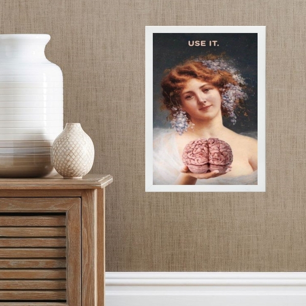 Quadro Humor Use O Cérebro 33x24cm Moldura:madeira Preta