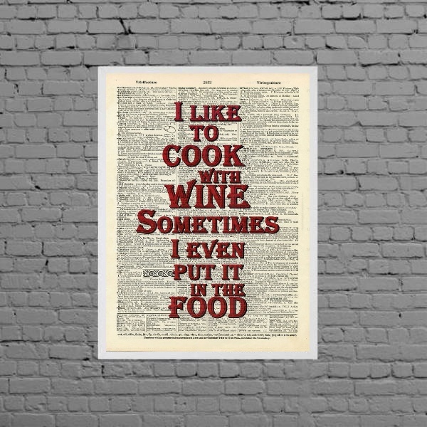 Quadro I Like To Cook With Wine 24x18cm Moldura:madeira Branca