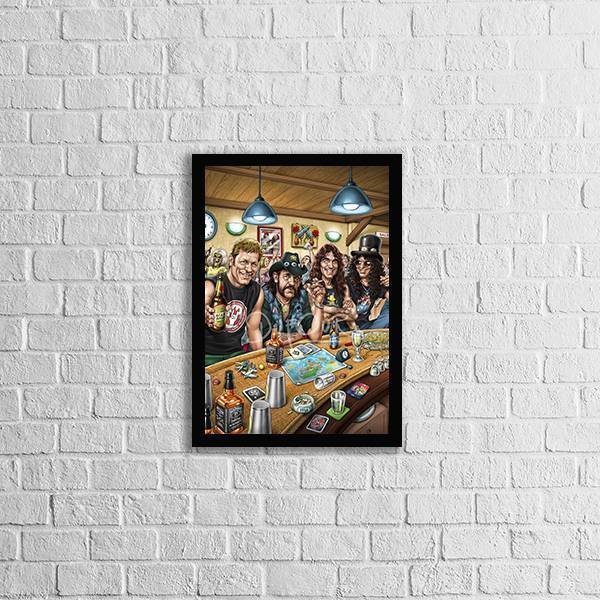 Quadro Ícones Do Rock No Bar 24x18cm Moldura:madeira Branca