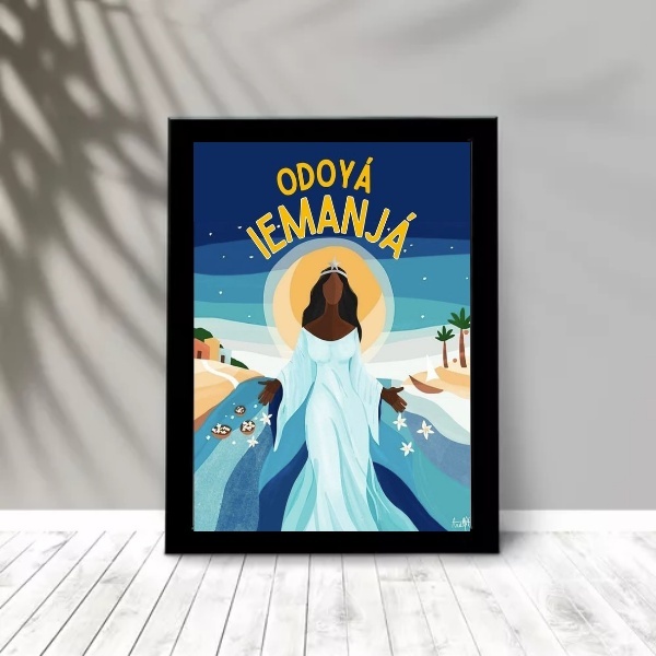 Quadro Iemanjá - Saudação Odoyá 45x34cm Moldura Branca