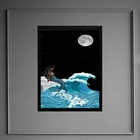 Quadro Iemanjá Sereia Ao Luar 33x24cm Moldura:madeira Preta