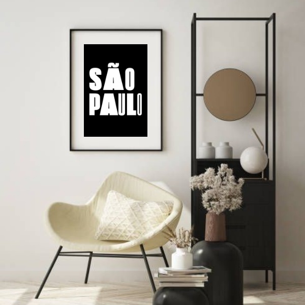 Quadro Iettering São Paulo - 60x48cm Moldura Branca