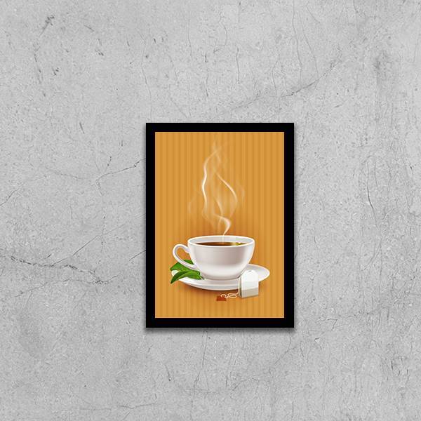 Quadro Ilustração Chá 24x18cm - Com Vidro Moldura:madeira Bra