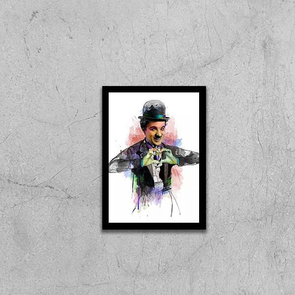 Quadro Ilustração Charlie Chaplin Coração 33x24cm - Com Vidro