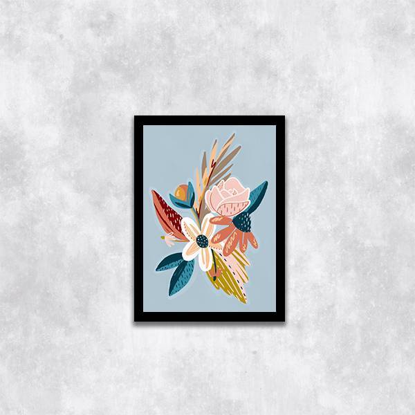 Quadro Ilustração Flores Coloridas 33x24cm - Com Vidro Moldur