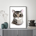 Quadro Ilustração Gato Cinza 33x24cm - Com Vidro Moldura:made