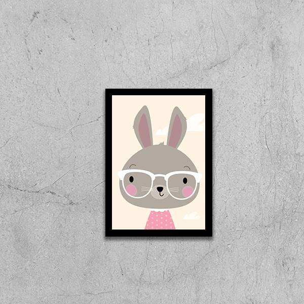 Quadro Ilustração Infantil Coelhinha Intelectual 24x18cm Mold