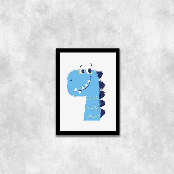 Quadro Ilustração Infantil Dinossaurinho Azul 33x24cm - Com V