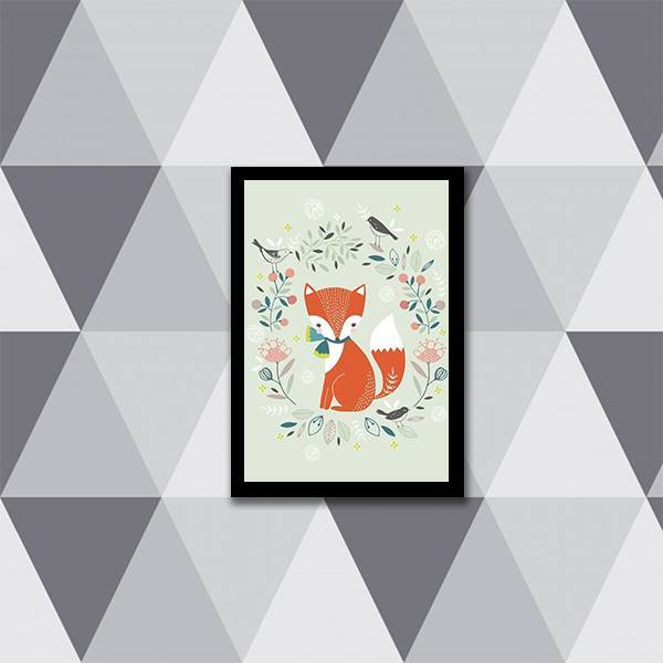 Quadro Ilustração Infantil Raposinha 33x24cm - Com Vidro Mold