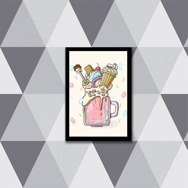Quadro Ilustração Sorvete Sunday 24x18cm - Com Vidro Moldura: