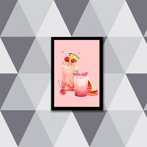 Quadro Ilustração Sucos Naturais Rosa 24x18cm - Com Vidro Mol