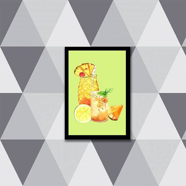 Quadro Ilustração Sucos Naturais Verde 24x18cm Moldura:madeir
