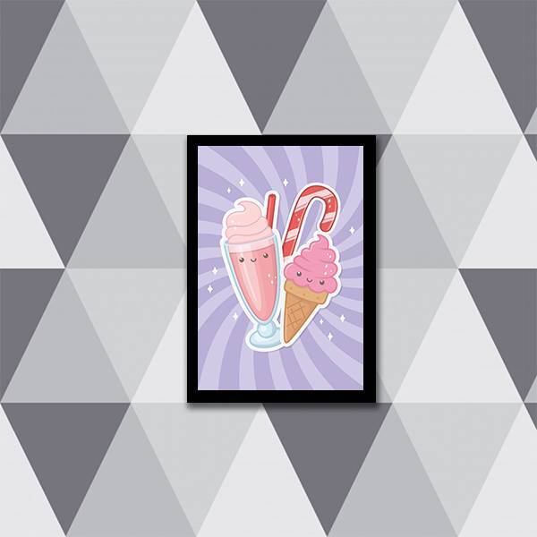 Quadro Ilustrativo Sorvete E Milk Shake 24x18cm Moldura:madei