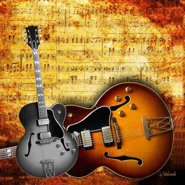 Quadro Impressão Digital Guitarras Marrom 30x30cm Uniart