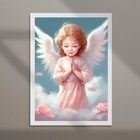 Quadro Infantil Anjinha Rezando 24x18cm Moldura Branca