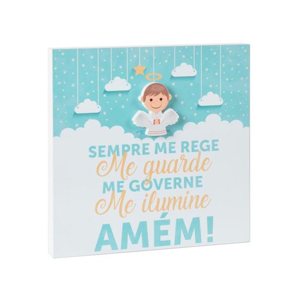 Quadro Infantil Anjo Da Guarda Menino Azul