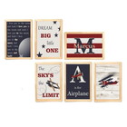 Quadro Infantil Aviação 6 Un A4 Vidro E Pendurador