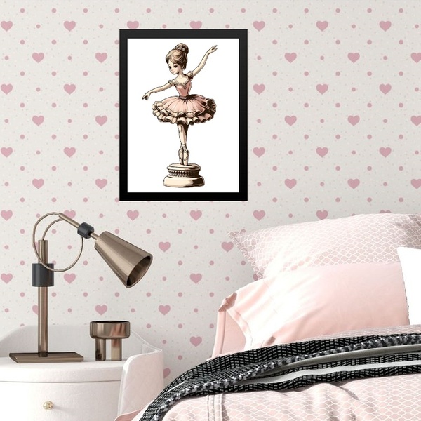 Quadro Infantil Bailarina Caixinha De Música 24x18cm Moldura: