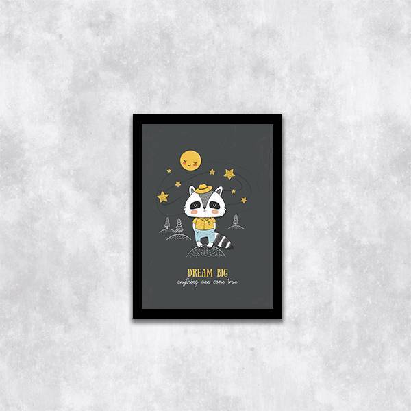 Quadro Infantil Bichinho Dream Big 24x18cm - Com Vidro Moldur