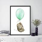 Quadro Infantil Bicho Preguiça Com Balão 33x24cm - Com Vidro