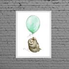 Quadro Infantil Bicho Preguiça Com Balão 45x34cm - Com Vidro