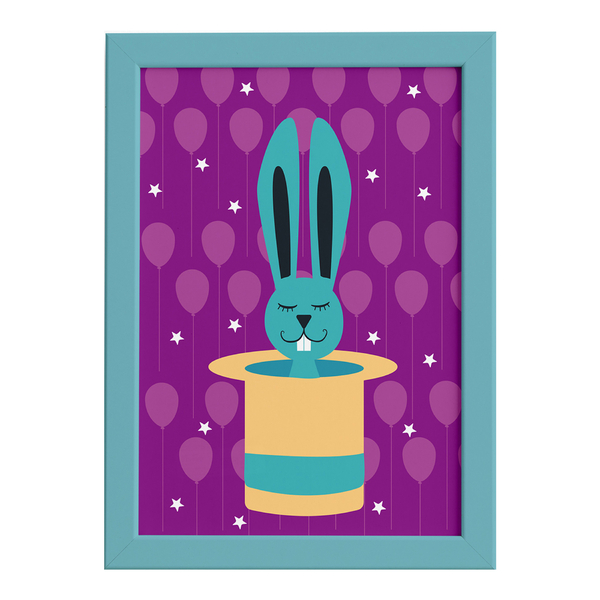 Quadro Infantil Circo Cartola para Quarto Moldura Azul 22x32