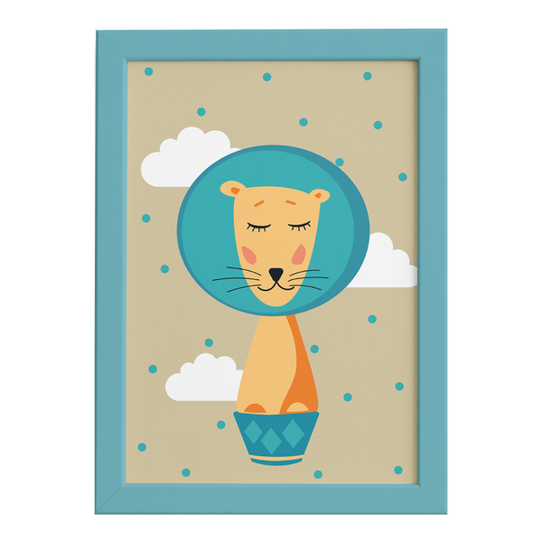 Quadro Infantil Circo Leao Para Quarto Moldura Azul 22x32cm Leroy Merlin