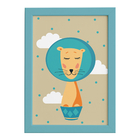 Quadro Infantil Circo Leão para Quarto Moldura Azul 22x32cm