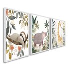 Quadro Infantil Decorativo Diversão Na Selva Com 3 Telas 60x9