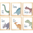 Quadro Infantil Dinossauro 6 Un A4 Vidro E Pendurador