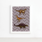Quadro Infantil Dinossauro Roxo Moldura Branca 22x32