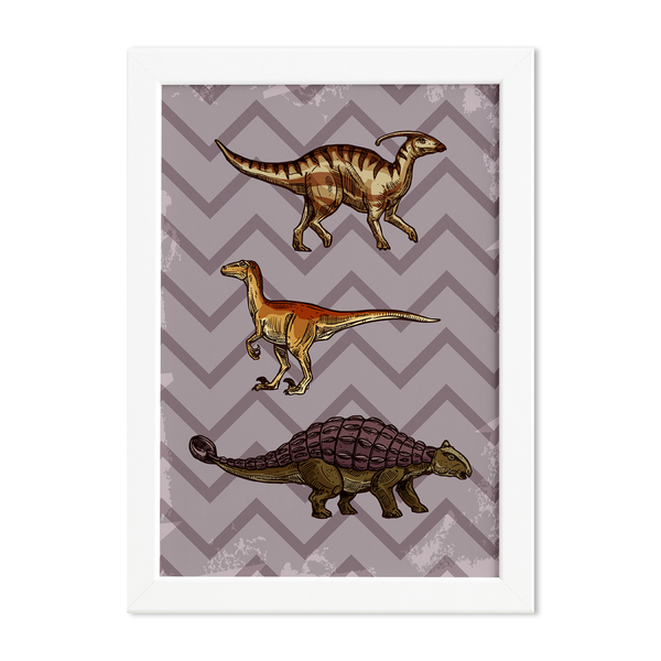 Quadro Infantil Dinossauro Roxo Moldura Branca 22x32