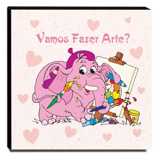 Quadro Infantil Elefante Vamos Fazer Arte Canvas 30x30cm-inf1