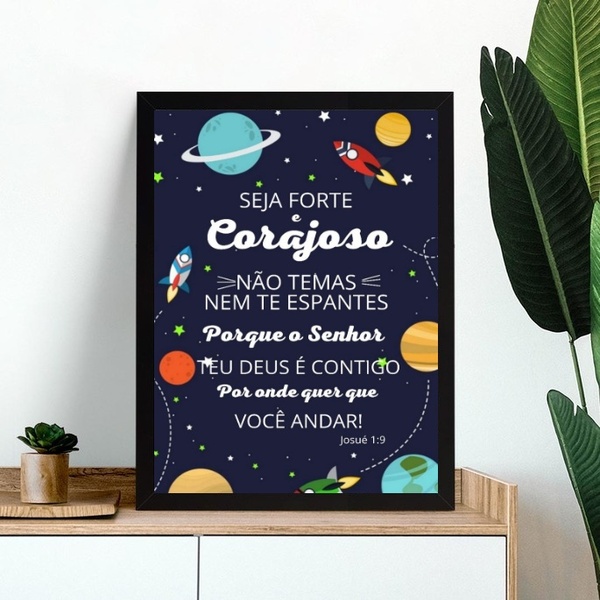 Quadro Infantil Espacial - Seja Forte E Corajoso 24x18cm - Co
