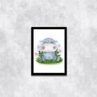 Quadro Infantil Estilo Aquarela Hipopótamo 24x18cm - Com Vidr