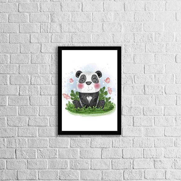 Quadro Infantil Estilo Aquarela Pandinha 45x34cm - Com Vidro