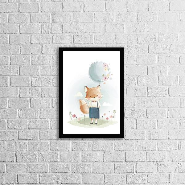 Quadro Infantil Estilo Aquarela Raposinha Com Balão 33x24cm -