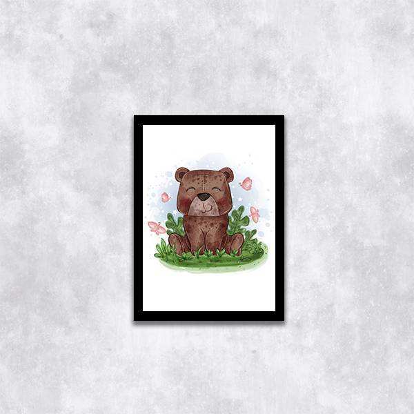 Quadro Infantil Estilo Aquarela Ursinho 33x24cm - Com Vidro M