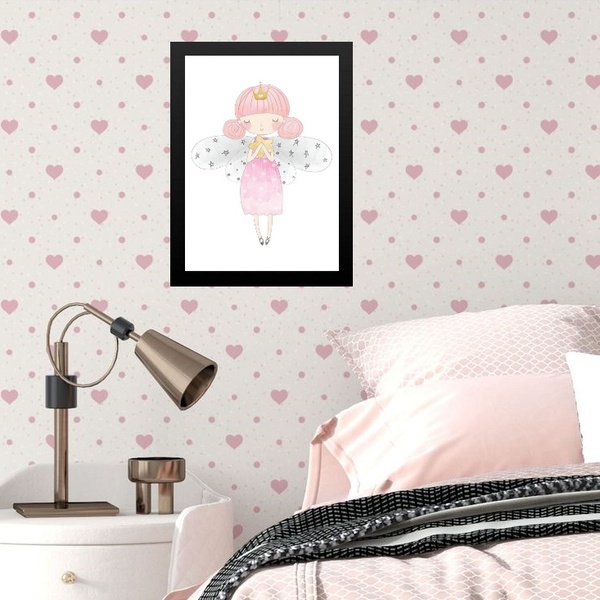 Quadro Infantil Fadinha Estrelinha 45x34cm - Com Vidro Moldur