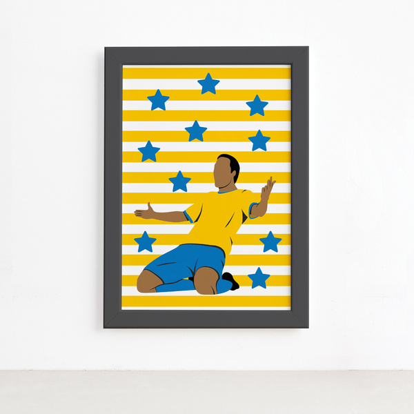 Quadro Infantil Futebol Gol Jogador Amarelo 22x32 Moldura Pre
