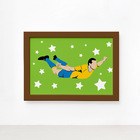 Quadro Infantil Futebol Gol Jogador Verde 22x32 Moldura Marrom