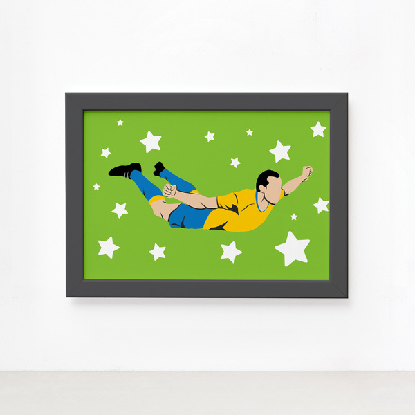Quadro Infantil Futebol Gol Jogador Verde 33x43 Moldura Preta