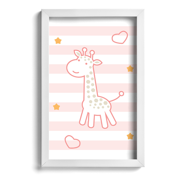Quadro Infantil Girafa Rosa 22x32cm Moldura Branca