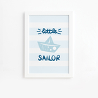 Quadro Infantil Marinheiro Barco Moldura Branca 33x43cm