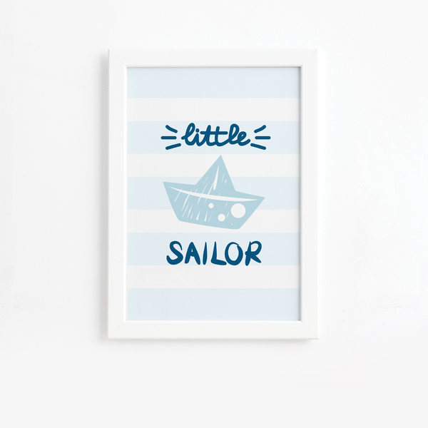 Quadro Infantil Marinheiro Barco Moldura Branca 33x43cm