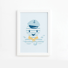 Quadro Infantil Marinheiro Polvo Moldura Branca 22x32cm